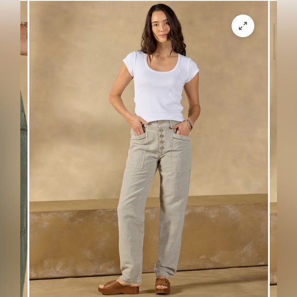 Sundance Rivera linen blend straight leg pants elastic back size 6 F12 - Picture 1 of 8